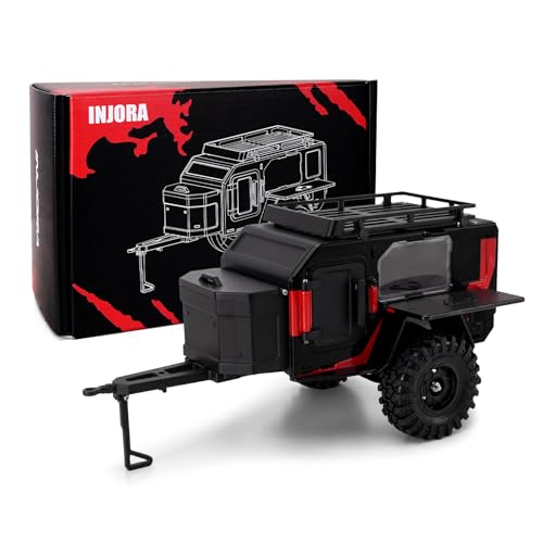 INJORA Off-Road Camping Trailer for 1/18 1/24 RC Crawlers TRX4M SCX24 Upgrade(Black Red) - color: Black Red