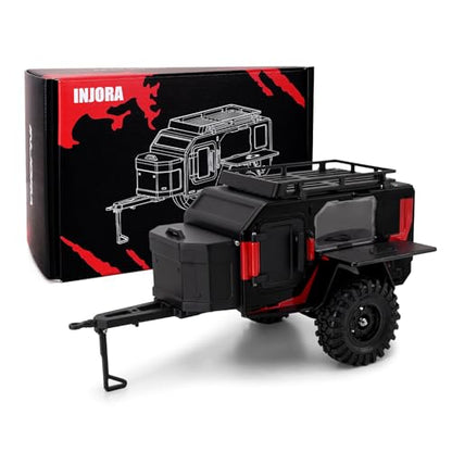 INJORA Off-Road Camping Trailer for 1/18 1/24 RC Crawlers TRX4M SCX24 Upgrade(Black Red) - color: Black Red