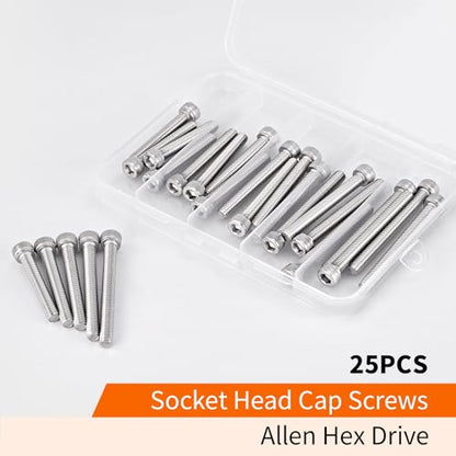 M6 x 40mm 45mm 50mm 55mm 60mm Hex Socket Head Cap Screws Bolts 304 Stainless Steel Metric Machine Allen Hex Drive, Fully Threaded, Assortment Kit 25PCS - size: M6 x 40/45/50/55/60mm (25PCS)
