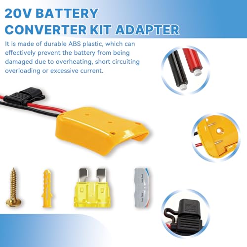 20V Adapter for Dewalt Battery Adapter for Power Wheels Upgrade Conversion Kit with Wire Connectors, Fuses, 12AWG Wire, Power Tool Drill Converter for Kids Car, RC Toy, DIY, Et (1 Pack)