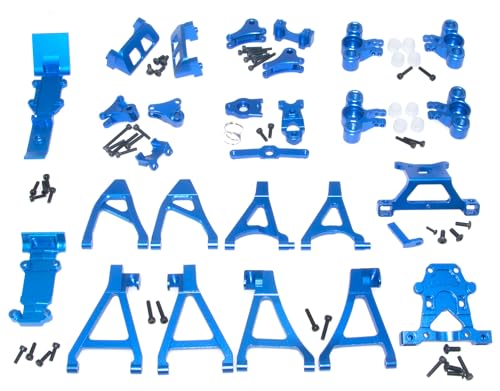 Upgrade Compatible with Traxxas 1/16 E-REVO Mini Slash Rc Car Body Post Mount & Skid Plate & Axle Carriers Knuckle Arm & Suspension Rocker Arms & Steering Full Set Aluminum Alloy Parts(Dark Blue) - color: Dark Blue