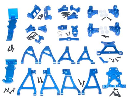 Upgrade Compatible with Traxxas 1/16 E-REVO Mini Slash Rc Car Body Post Mount & Skid Plate & Axle Carriers Knuckle Arm & Suspension Rocker Arms & Steering Full Set Aluminum Alloy Parts(Dark Blue) - color: Dark Blue