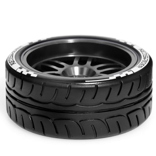 1/10 On Road Tires and Aluminum Wheels 12mm Hex RC Rally Racing Tyres OD 2.56" for Tamiya TT01 TT02 XV01 TA06 A959 PTG2 HPI KYOSHO PTG2 Traxxas 1:10 Street Touring Drift Car (Black) - color: Black