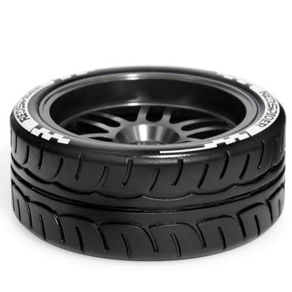 1/10 On Road Tires and Aluminum Wheels 12mm Hex RC Rally Racing Tyres OD 2.56" for Tamiya TT01 TT02 XV01 TA06 A959 PTG2 HPI KYOSHO PTG2 Traxxas 1:10 Street Touring Drift Car (Black) - color: Black