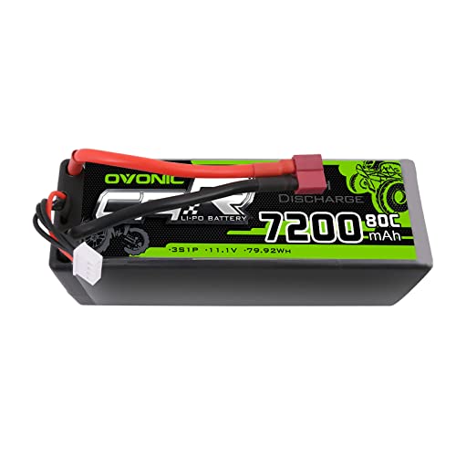 OVONIC 3s Lipo Battery 80C 7200mAh 11.1V Lipo Battery with Dean-Style T Connector for 1/8 1/10 RC Car Truck Boat Vehicles