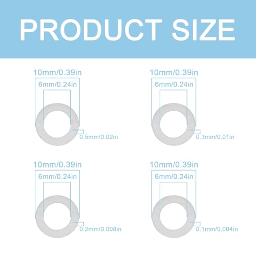 48 Pcs M6x10mm Thin Spacer Washer Set for Robotics Electronics Assembly | 0.1 0.2 0.3 0.5mm Thickness, 12pcs Each, M6 Bolt Fit, Fine Clearance Tuning, Flat Stainless Washer Assortment - size: M6X10