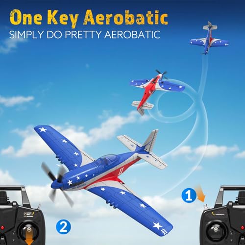 P51 Mustang RC Plane 4 Channel - 2.4G Remote Control Airplane for Adults with 3 Flight Modes to Learn, RTF RC Airplane with X-Pilot Stabilization & One-Key Aerobatics for Beginners - color: Red