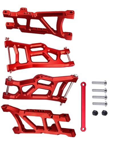 RC Front Rear Suspension A-Arms Upgrades Part for 1/10 Rustler VXL/Stampede VXL 2WD,Alloy Arms Hop Ups w/Tie Bar,Replace 3631 3655,Red - color: Red - 1 set
