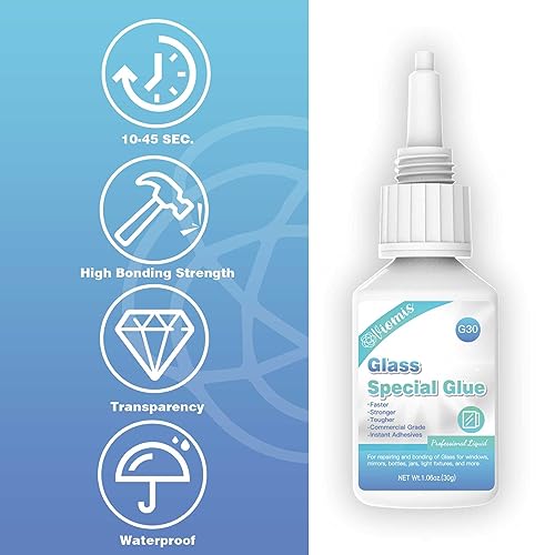 Glass Glue, 30g, Instant Strong Bond for Glass, Acrylic, Waterproof, Dries Clear, Quick Curing, Ideal for Craft, Jewelry, Rhinestone, Crystal, Mirror, Glasses | Acrylic Super Glue for Bonding Glass| Clear Adhesive Glue Repair for Craft, Jewelry, Rhineston