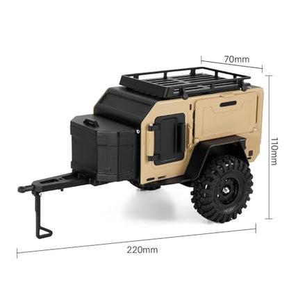 INJORA Off-Road Camping Trailer for 1/18 1/24 RC Crawlers TRX4M SCX24 Upgrade(Sandy Taupe) - color: Sandy Taupe