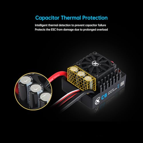 XC C6 Sensorless Brushless ESC for RC Car,3-8S Lipo,200A Continuous Current,8-25A、6.0/7.4/8.4V BEC,Applicable to 1/6 1/7 On Road Truck Monster