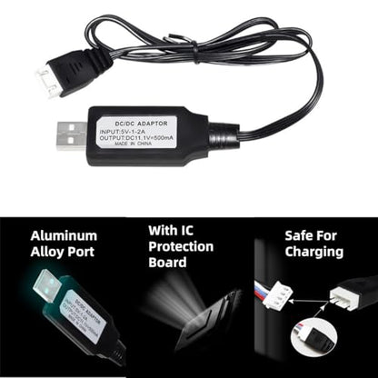 11.1V XH-4P 500mah USB Charger Cable for 11.1V 3S 3 Cell Lipo Battery RC Toys,Splatter Ball Gun, RC Car, RC Boat,RC Trucks and RC Plane