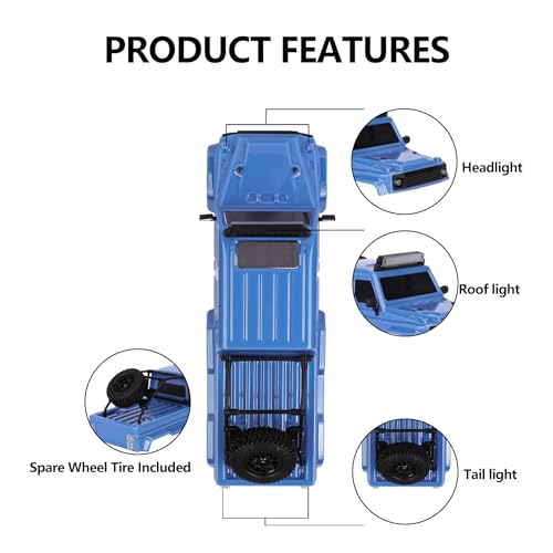 SCX24 Body 6x6 Conversion Kit PC Body with Lights Frame-Axle Assembly for Bronco JLU C10 Basecamp Axial SCX24 6×6 RC Crawler Upgrades - style: Blue