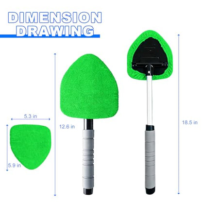 Windshield Cleaning Tool, Auto Window Cleaning Kit with 4 Reusable Microfiber Pads & Extendable Handle, Portable Windshield Cleaner Rotating Head Glass Wiper for Most Cars (Green) - color: Green