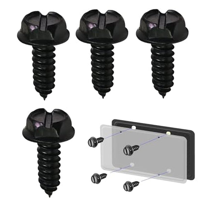 4PCS License Plate Screws, Stainless Steel License Plate Bolts Kit, Rustproof Self Tapping Mounting License Plates Security Fasteners, Universal for Car Truck SUV (Black) - color: Black
