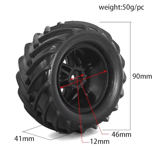 Compatible with TRAXXAS for MJX 16207 for SCY 16101 for HBX 1/16 RC Car Parts 4pcs 90mm Monster Truck for Buggy Tires Wheel 12mm Hex RC Assortment