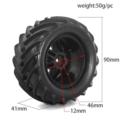 Compatible with TRAXXAS for MJX 16207 for SCY 16101 for HBX 1/16 RC Car Parts 4pcs 90mm Monster Truck for Buggy Tires Wheel 12mm Hex RC Assortment