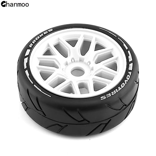 1/8 RC On Road Car Tires and Wheels Rims 17mm Hex 103mm Rubber Rally Tyres for 1:8 Scale RC On-Road Racing Car HPI WR8 HSP Hobao ARRMA Redcat Losi Kyosho VRX RC Rally Drift Car 4PCS (White) - color: White