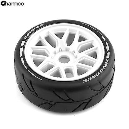 1/8 RC On Road Car Tires and Wheels Rims 17mm Hex 103mm Rubber Rally Tyres for 1:8 Scale RC On-Road Racing Car HPI WR8 HSP Hobao ARRMA Redcat Losi Kyosho VRX RC Rally Drift Car 4PCS (White) - color: White