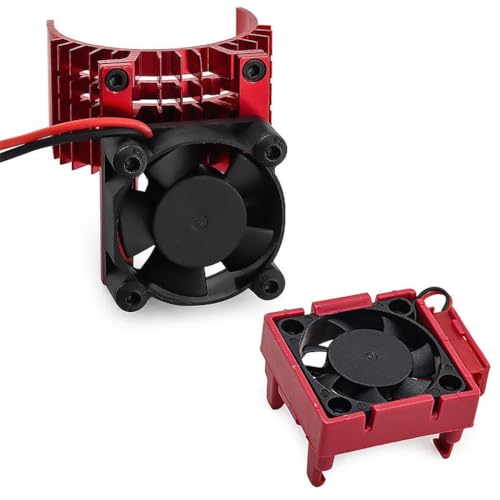 Aluminum Heatsink Plastic RC Motor ESC Cooling Fan Set 6-8.4V High RPM for TRAXXAS VXL-3S Slash/Rally/Bandit/Stampede 2WD 4WD RC Car (Red) - color: Red