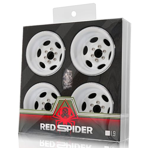 REDSPIDER•Negative Offset -10mm 1.9'' Beadlock Wheels Deep Dish Metal(4pcs) Retro Design for Scale 1/10 RC Crawler Axial SCX10 TRX4 VS4-10 Redcat Gen8 RC4WD D90 Rock Crawler (White) - color: White