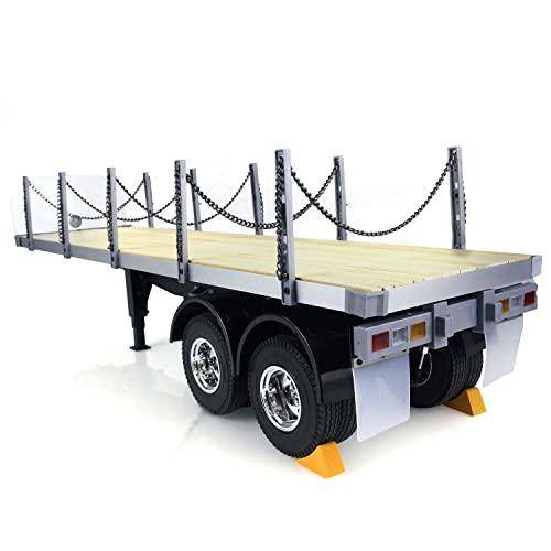 US in Stock, RC Tractor Flatbed Semi Trailer Truck 1/14 2Axle Compatible with DIY Tamiya Construction Vehicle Model