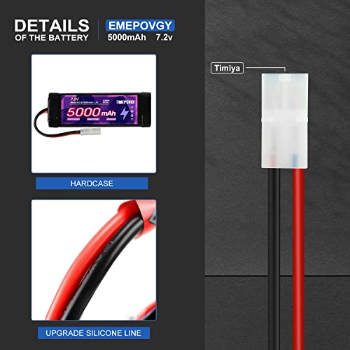 7.2V RC NiMH Battery 5000mAh Capacity Rechargeable 6-Cell Flat Battery Pack (TMY Plug) - color: 7.2V