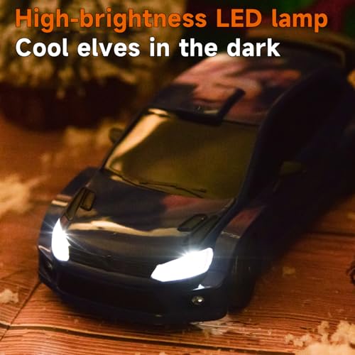 LD2801 Mini RC Drift Car 1/28 Scale RTR Remote Control 4WD Racing Cars with 4PCS Drift Tires and LED Searchlight for Hobby Gift (Blue) - color: Blue