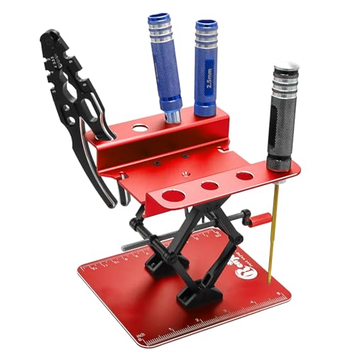 RC Stand Lift Lower Adjustable w/Screw Tray for 1/8 1/10 1/12 RC Car, Red | Aluminum RC Car Work Stand Repair for 1/8 1/10 1/12 RC Car Crawler Traxxas Slash TRX4 Axial SCX10 Arrma Redcat Losi - color: Red