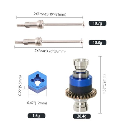 Assembled Differential for 1/18 Granite GROM 1/14 Mojave,CVD Shaft Dogbone CVD Joint Universal Axle Set,Accessories for ARRMA 1/18 2S Granite Granite GROM (Blue&Silver) - color: J-038