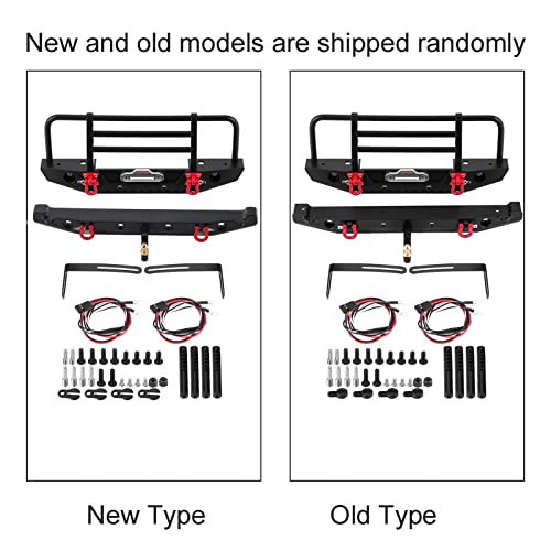 RC Crawler Car Front Rear Bumper, Metal RC Car Bumper with 4 LED Lights for SCX10 90046 for TRX4 Axial for SCX10 iii AX103007 1/10 RC Crawler Part Accessory