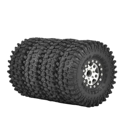 4PCS 1.55 inch Aluminum Metal Beadlock Wheels Rim and 95mm All Terrain Rubber Tires for 1/10 1/12 RC Rock Crawler Car for Axial AX90069 D90 TF2 Tamiya LC70 JIMNY UTB18(5Spoke,Silver Black) - color: 5spoke,silver Black