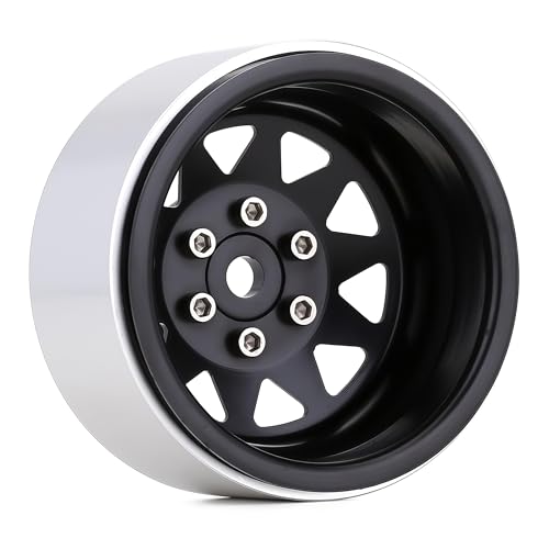 4PCS AMK 1.9 Steel Beadlock Wheels with 12mm Hex & -8.9mm Offset Wheel Rims for 1/10 RC Rock Crawler TRX4 TRX6 SCX10 CAPRA-10 Redcat Gen8 1.9 Wheels Upgrade (Black) - color: Black