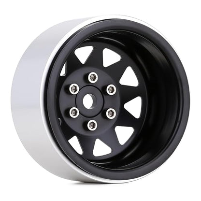 4PCS AMK 1.9 Steel Beadlock Wheels with 12mm Hex & -8.9mm Offset Wheel Rims for 1/10 RC Rock Crawler TRX4 TRX6 SCX10 CAPRA-10 Redcat Gen8 1.9 Wheels Upgrade (Black) - color: Black
