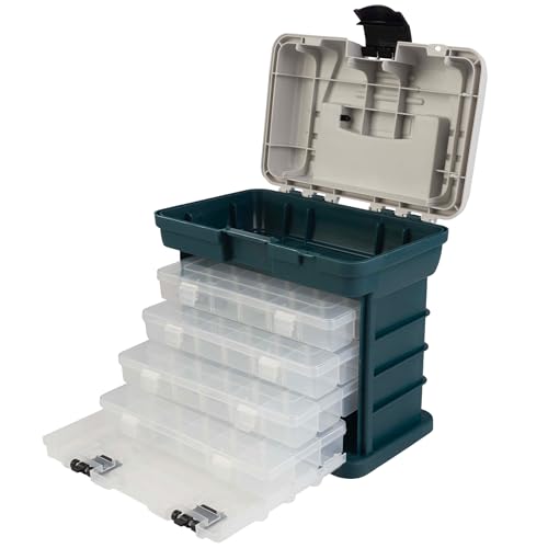 Stalwart Portable Tool Box Small Parts Organizer, Gray | With Drawers and Customizable Compartments for Hardware, Fishing Tackle Box, Beads, or Crafting Supplies - size: 10 inches (L) x 7 inches (W) x 10.5 inches (H)
