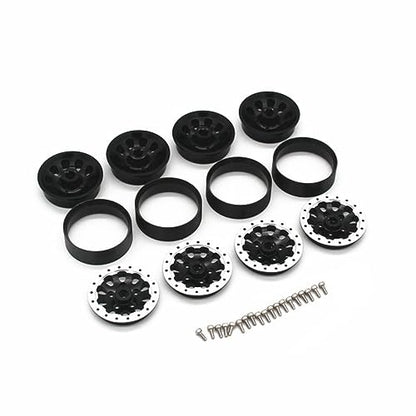 4PCS Metal Beadlock Wheel Hub Wheel Rim ＆ Rubber Tire for WPL C14 C24 C34 C44 B14 B24 B16 B36 MN MN78 D90 MN90 MN91 MN96 MN98 MN99 MN99S RC Car Upgrade Parts (Sliver) - color: Sliver