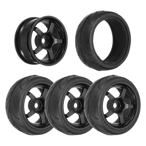 uxcell 4-Pair High-Grip RC Car Tire & Wheel Set for 1/10 Scale On-Road Touring Cars - Soft Rubber Tyres with 12mm Hubs, Black, Type K