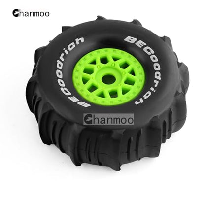 1/7 1/8 RC Short Course Truck Car Tires and Wheels Rims 17mm Hex Snow Sand Buggy Desert Tyres for 1:7 Or 1:8 Scale RC Off Road Truck Car TRAXXAS UDR 85086-4 ARRMA YK4072 DF7 4Pcs (B Green) - color: B Green