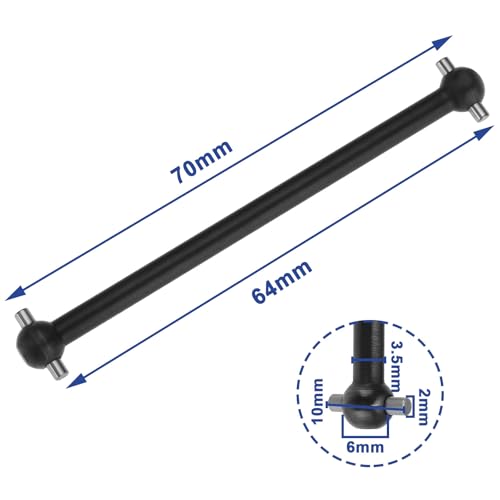 4pcs RC Car Drive Shafts 70mm/64mm Dog Bone Drive Shaft Centre Drive Joint Accessory Suitable for Common 1:6 1:8 1:10 1:12 RC Car Models - size: 70mm/64mm