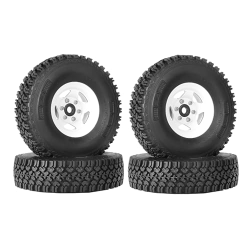 4PCS 1.55 Inch Beadlock Metal Wheel Rim and Rubber Tires Set for 1/10 RC Rock Crawler Car for Axial AX90069 D90 TF2 Tamiya CC01 LC70(90mm-5Spokes White) - color: 90mm-5spokes White