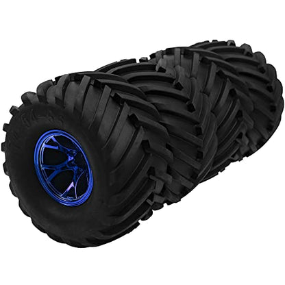 5.31''OD Rubber Tires & Wheel Rim 12mm Hex Hub Compatible with Traxxas Rustler HPI HSP Volcano Tamiya Exceed Himoto 1/10 Off-Road Monster Truck,135mmx73mm (Blue) - color: Blue