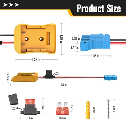 Kzreect Battery Adapter Converter Compatible with Dewalt 20V Battery | Connector Compatible with Peg-Perego 12V Cars, 12AWG Wire, 40A Fuse Holder, Screw & Drywall Anchors, Easy to Secure - size: Compatible with Peg-Perego Connector
