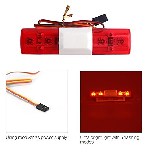 RC Model LED Police Night Light Bar Flash Lamp Compatible with 1/10 1/8 RC Car Model for HSP Tamiya CC01 Axial SCX10 (Red) - color: Red