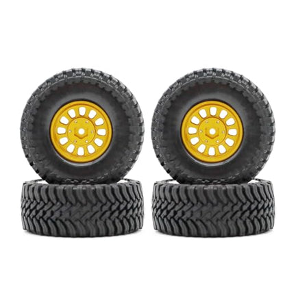 1.3” Brass Beadlock Wheels & All-Terrain Tires Set for 1/18 1/24 RC Crawler TRX4M, Axial SCX24 / AX24, Redcat Ascent-18, FMS FCX24, -5.40mm Offset, 7mm Hex, 4 pcs, Gold - color: Gold