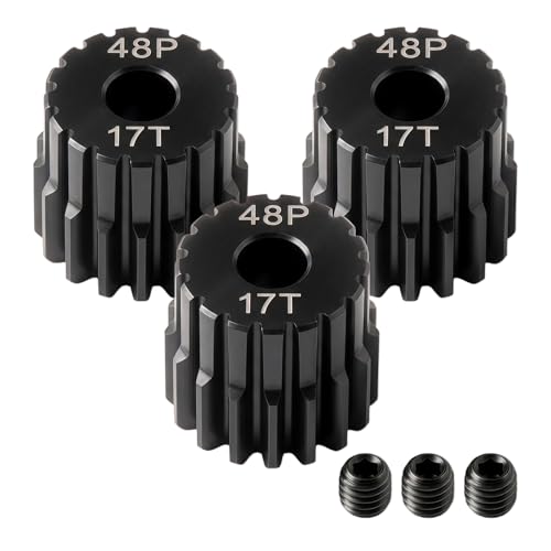 48P Pinion Gear 17T 3.175mm (1/8 Inch) Shaft, Hardened Steel Motor Gear, Precision CNC Machined, Compatible for TRX4, for 1/10 1/12 Scale RC Car Truck Crawler 3650 3660 Brushless 540 550 Brushed Motor - color: 17T