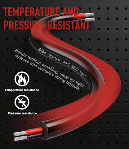 XINWANG 20AWG 2-Conductor Electrical Wire, UL2464, 16.4FT | 20AWG 2-core stranded tinned copper flexible wire, PVC insulated, UL2464; for LED strips, automotive, outdoor landscape, DIY. - size: 20AWG-2C(2x0.52mm²)-5M