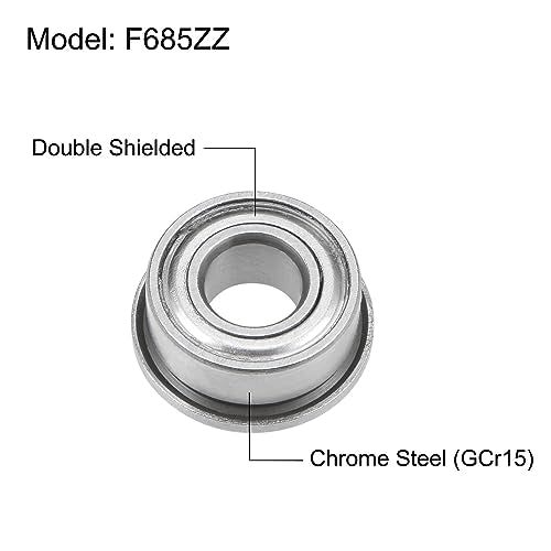 uxcell F685ZZ Flanged Ball Bearing 5x11x5mm Double Shielded Chrome Steel Flange Bearings, 20pcs - size: 5x11x5mm