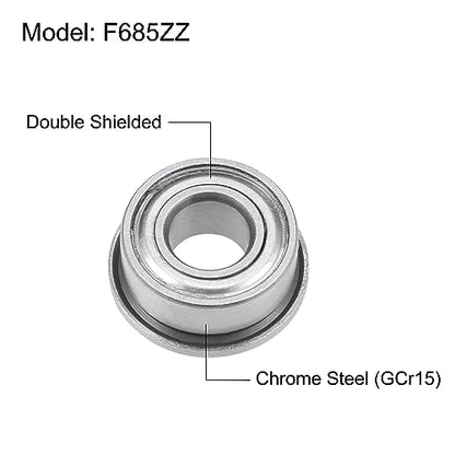 uxcell F685ZZ Flanged Ball Bearing 5x11x5mm Double Shielded Chrome Steel Flange Bearings, 20pcs - size: 5x11x5mm