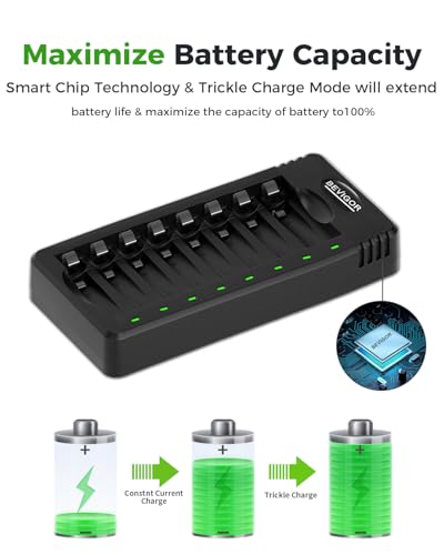 BEVIGOR Rechargeable AA and AAA Batteries with 8 Bay Smart Charger, 4 Pack AA 2800mAh & 4 Pack AAA 1100mAh Low self Discharge NiMH Battery - size: 8Bay Charger+AA4+AAA4