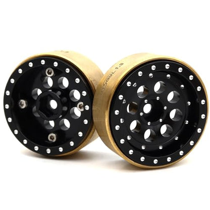 Brass Weight RC 1.3" Beadlock Wheels 4-Pack For TRX4M SCX24 | 43g/rim adjustable offset Black wheel with 7mm hex hub, For 1/18 TRX4M High Trail & 1/24 micro RC crawlers Upgrades - color: Black